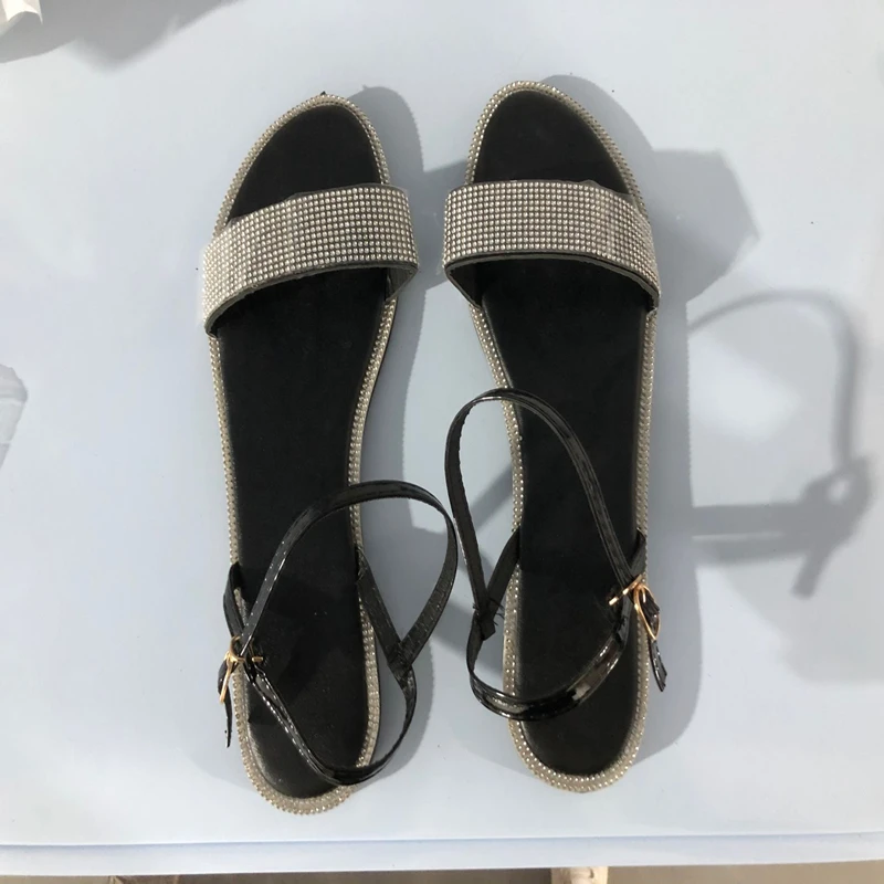 

Sandals Women 2021 New Summer Soft Bottom Wild Roman Rhinestone Fairy Style Fashion Comfortable Flat Large Size Shoes