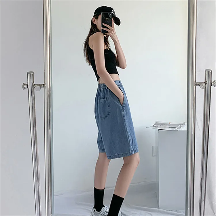 

2021 Summer Women's Casual Wide-leg Five-Point Pants Loose Straight Thin Short Light-Colored Jeans