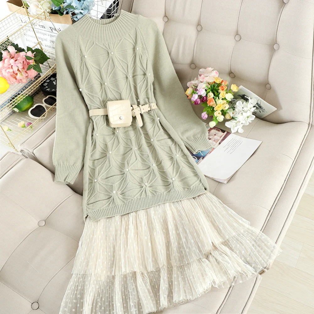 Новинка 2019 модная женская одежда осеннее и зимнее вязаное платье костюм юбка