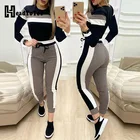 Женский комплект из двух предметов, повседневный клетчатый топ с длинными рукавами и штаны на завязках