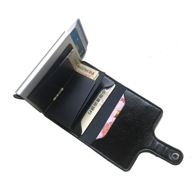 BYCOBECY, новинка, кнопка, кредитный держатель для карт, RFID Блокировка, минималистичный кошелек, всплывающий, защитный чехол для карт, тонкий Противоугонный держатель для ID