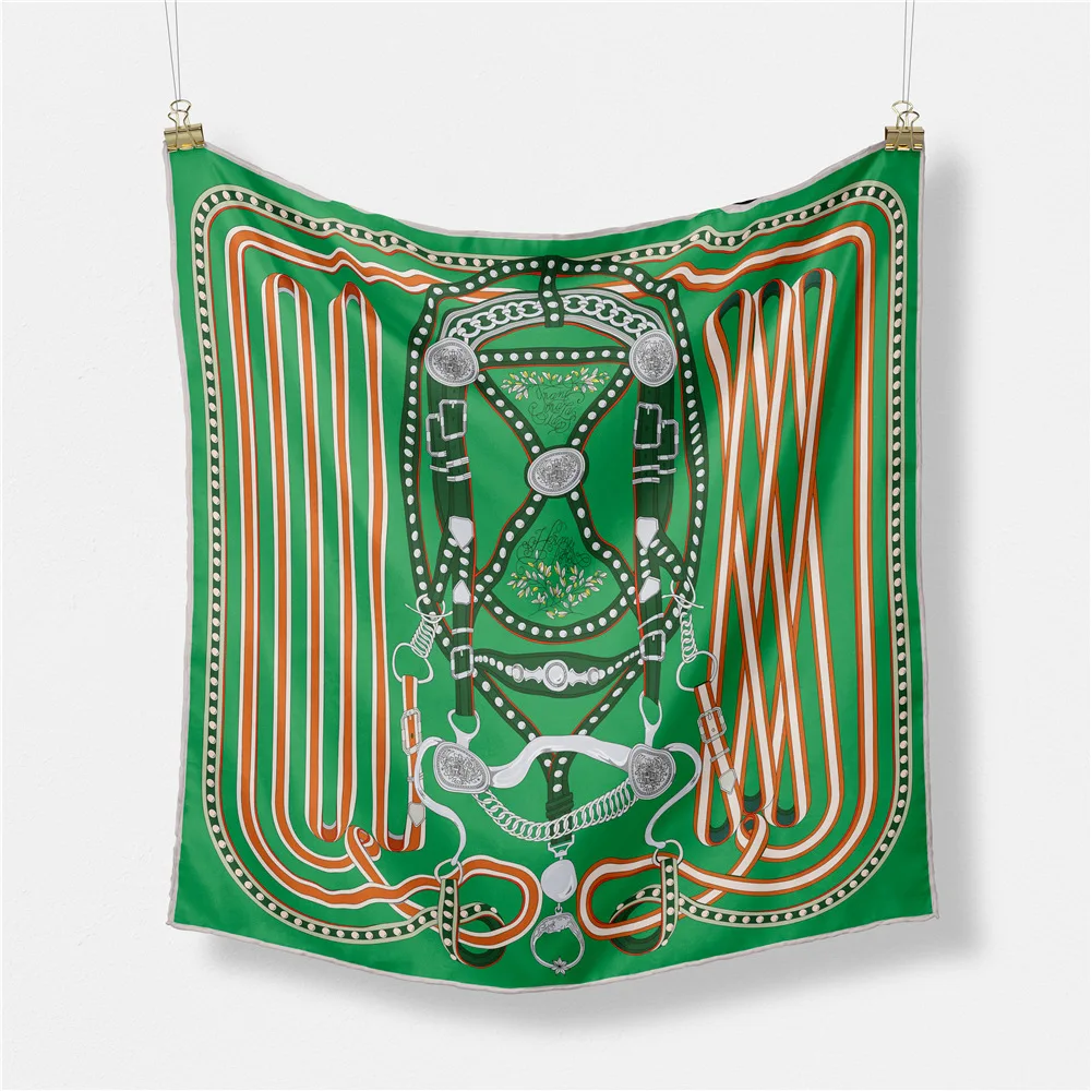 

53CM Woman Chain Print Square Scarves Wraps Bandana Small Hijab Foulards Lady Tie Headband Neckerchief female bow ties scaef