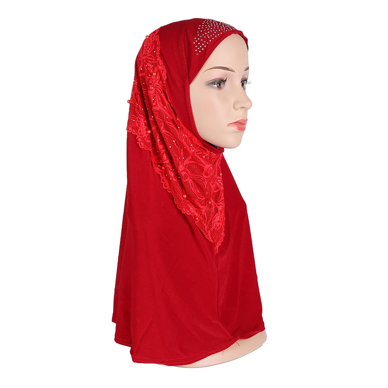 Women Muslim Flower Hijab Lace Long Scarf Islamic Amira Headwear Shawls Headwraps One Piece Ready Jersey Ramadan Wrap Arab Caps |