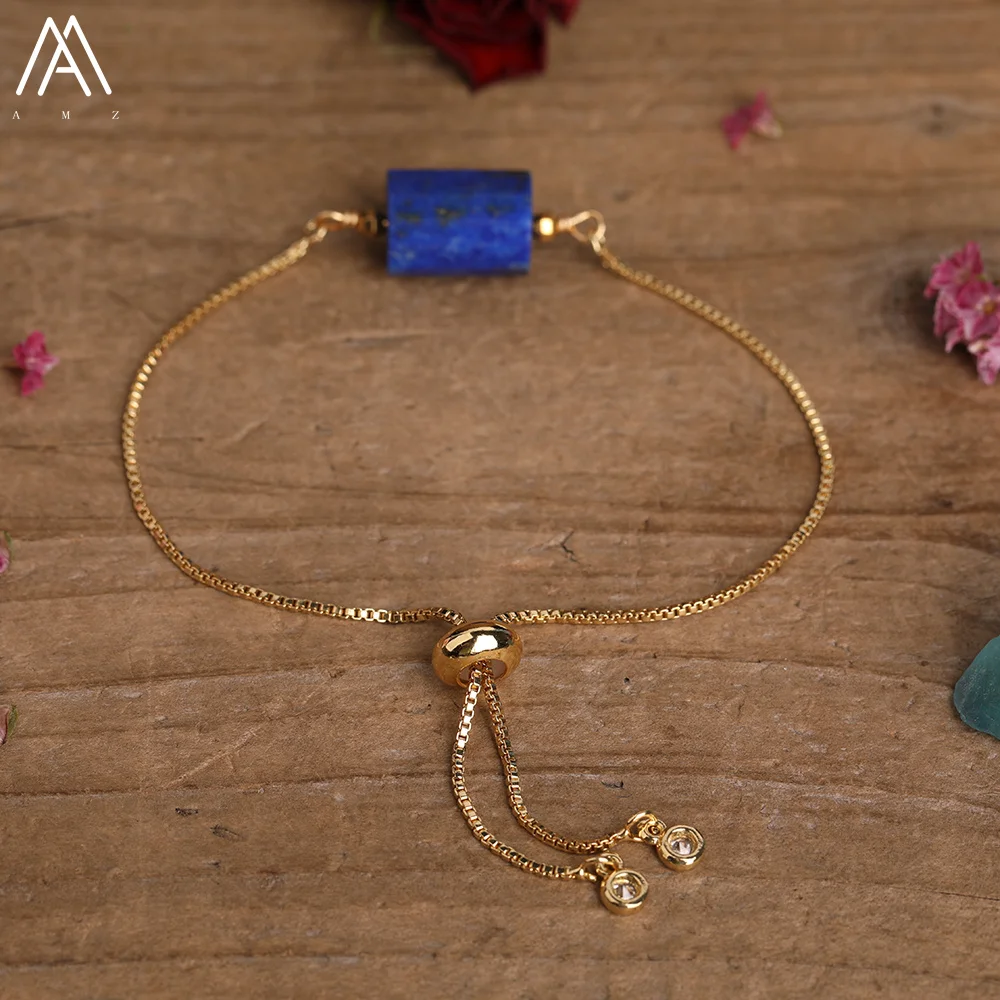 Браслет женский Регулируемый из натуральных камней цепочка золотого цвета с