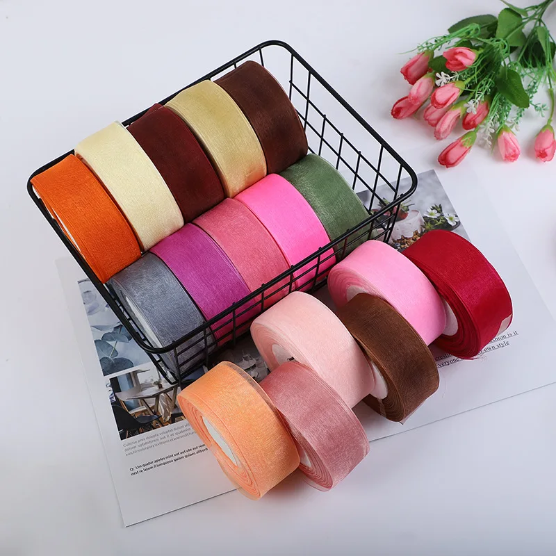 

Bows 4cm X 45m Solid Color Organza Tulle Ribbons Roll Gift Wrapping Packing Diy Organza Tape Party Christmas Ribbons Decoration
