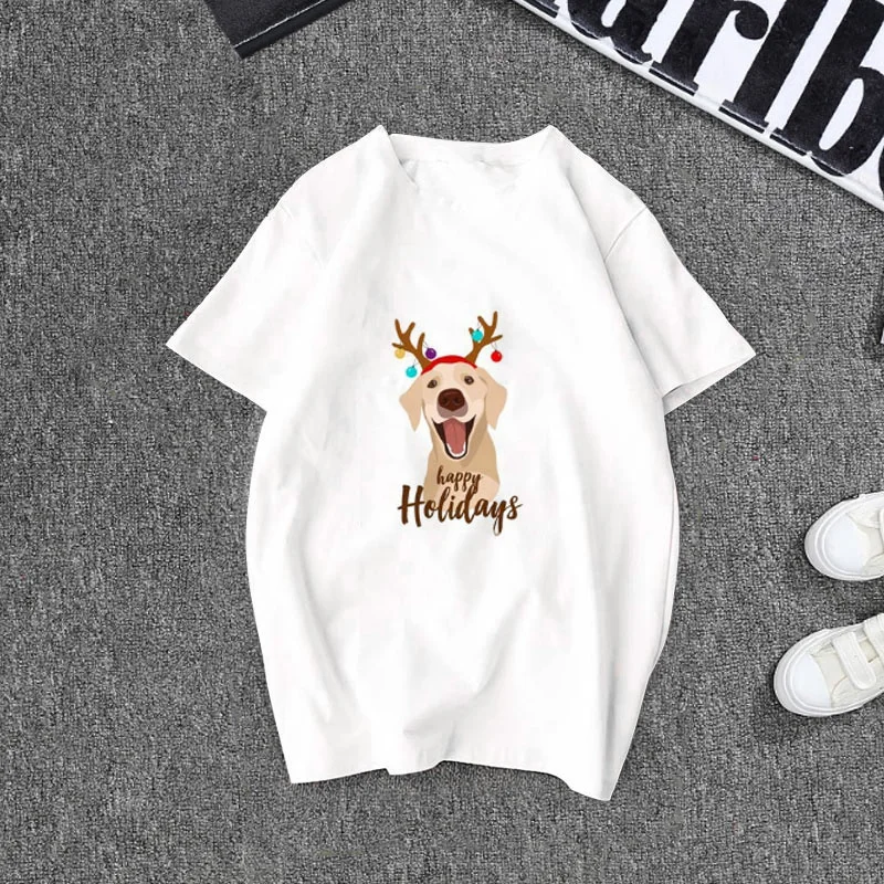

2020 Harajuku Summer New Happy Dog Print Short Sleeve Casual Breathable Outdoor Sports Couple Tops Short Sleeve T-Shirt