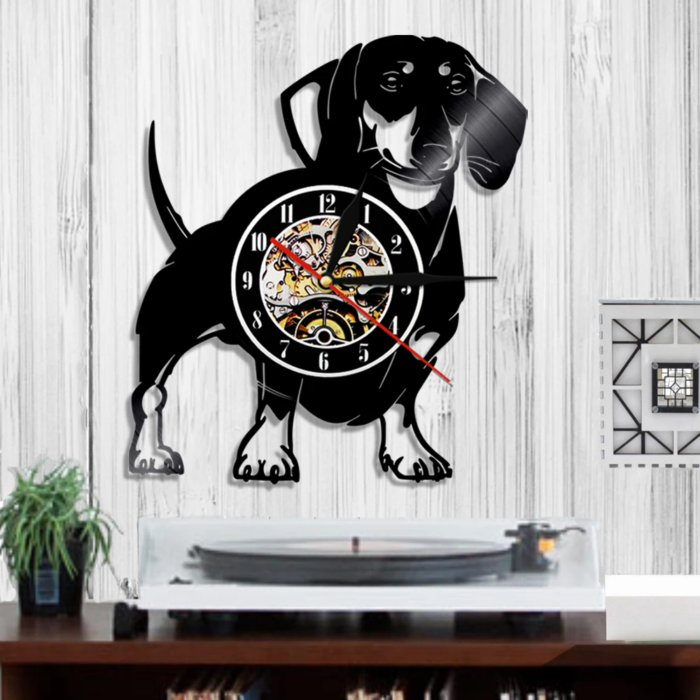 Виниловые настенные часы в виде таксы собаки щенка животного | Дом и сад