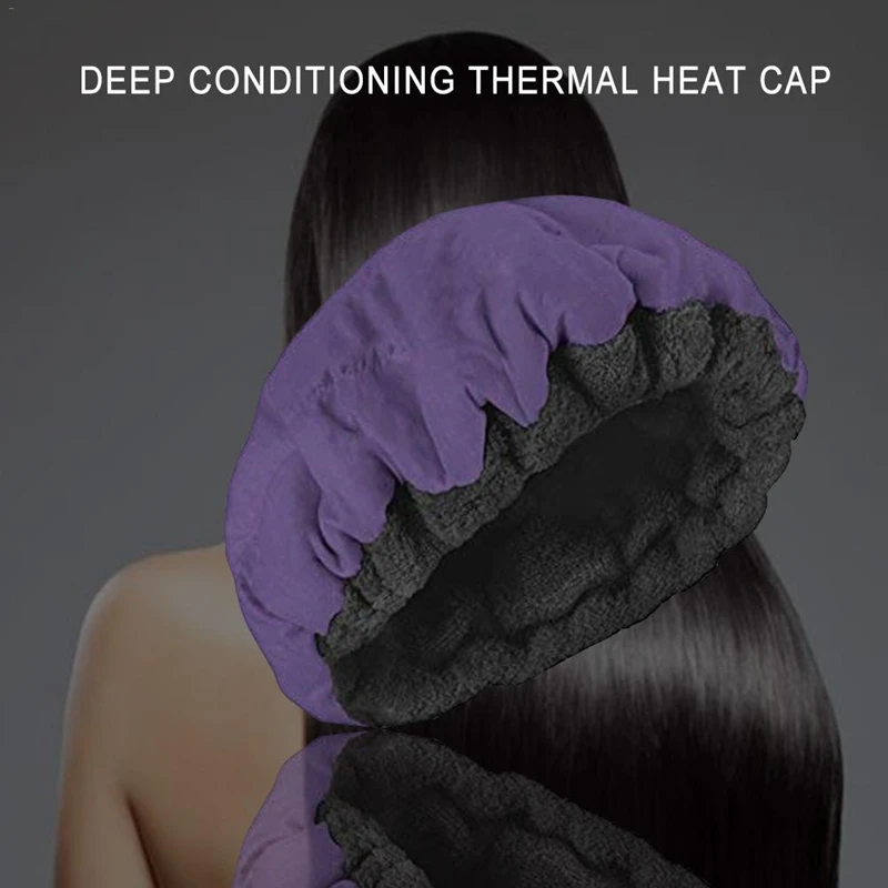 

AD-Deep Conditioning Heat Steam Cap Microwavable Micro-Hair Cap Hair Thermal Treatment Cap for Styling Tools Purple