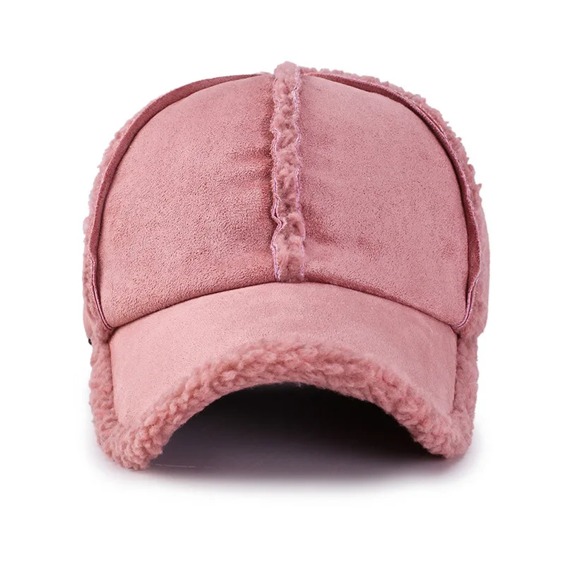 Women Winter Baseball Cap Wool Sheepskin Thicken Warm Solid Colourful Cap Men Casual Sports Trucker Korean Snapback Bone Cap