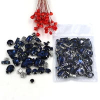 new arrive 50pcsbag high quality mixed shape ink blue glass crystal sew on rhinestones with claw diy clothing accessories