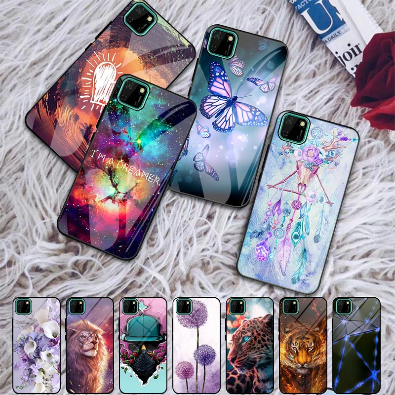 Для Huawei Y5p Y6p Y7p Y9A чехол крышку из закаленного стекла для Y5 2018 Y6 Y7 2019 Y9 JKM LX1 принт в