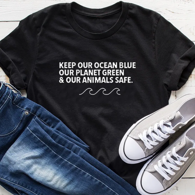 Keep Our Ocean Blue Planet Green & animals Safe Футболка женская футболка с надписью Save The Earth