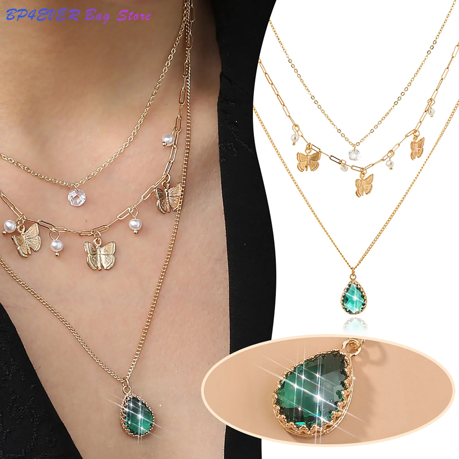 

Роскошное женское ожерелье с зелеными драгоценными камнями, элегантная женская подвеска, ювелирные изделия, модное украшение для девочек, ...