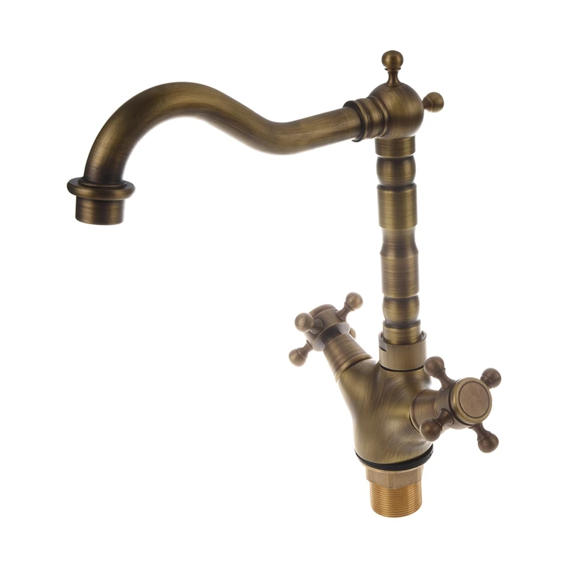 

Two Handle Antique Brass Kitchen Sink Faucet With Swivel Spout, Antique Brass