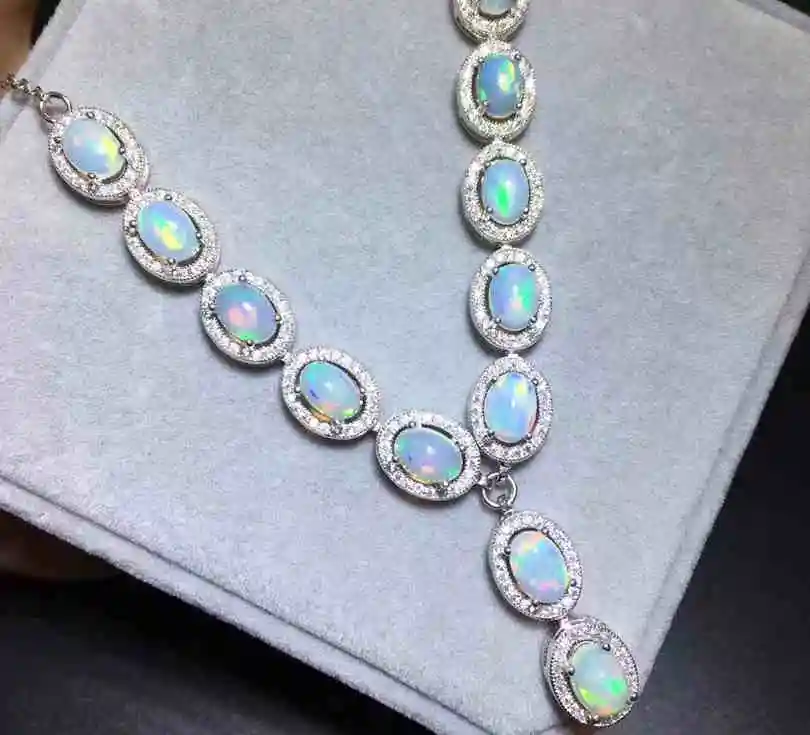 Очаровательное ожерелье из натурального опала настоящего серебра 925 пробы