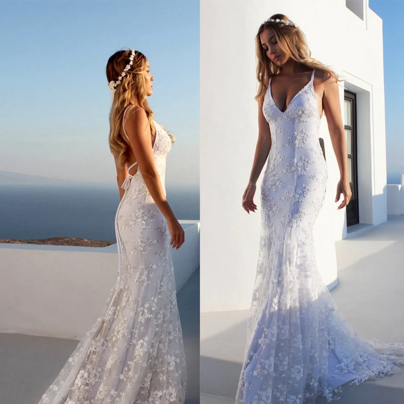 

Женское платье с открытой спиной, Сетчатое платье с вышивкой «рыбий хвост» и V-образным вырезом, 2021