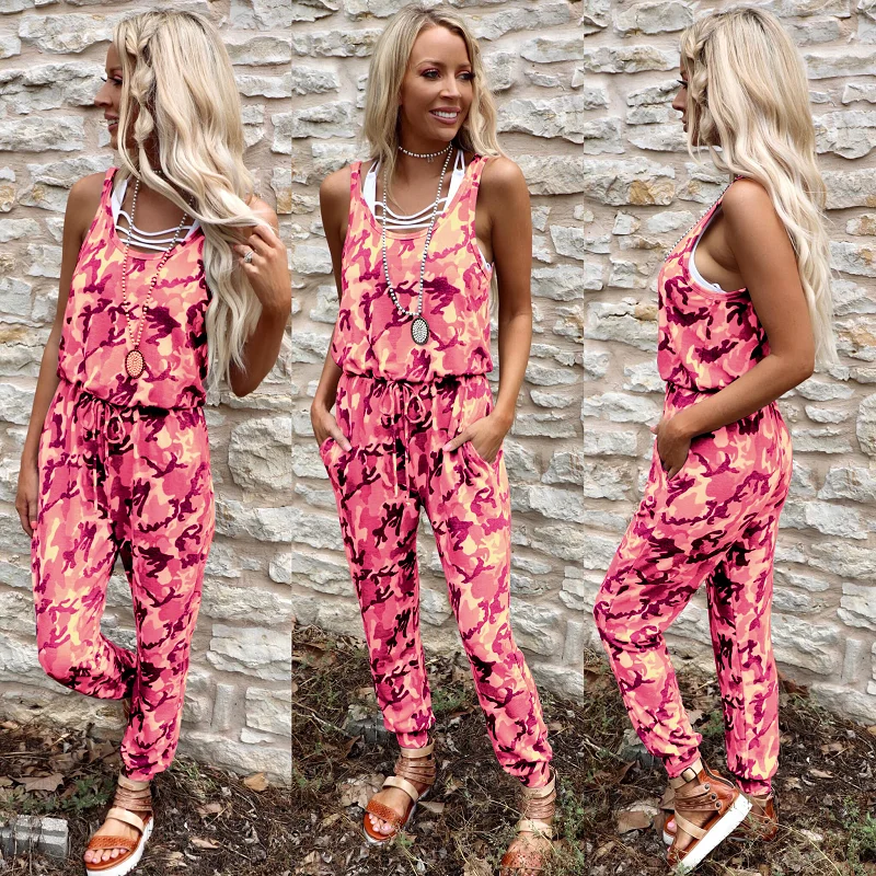 Летний цельный комбинезон повседневный камуфляжный с принтом Свободные