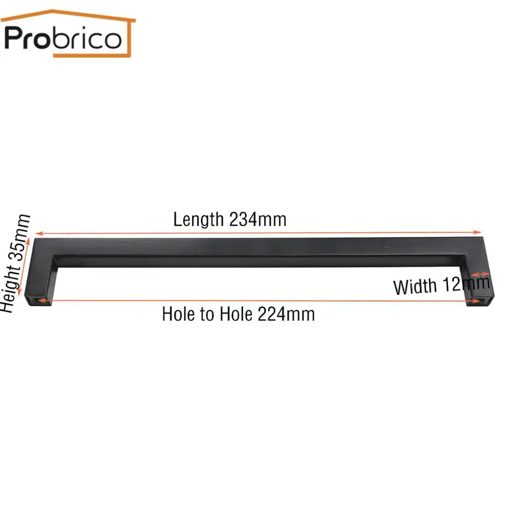 S 224MM Probrico Черный квадрат/круглые ручки шкафа Нержавеющая сталь шкафа Ручка для кухонной двери мебели ящика "~ 20''" - Цвет: S 224MM