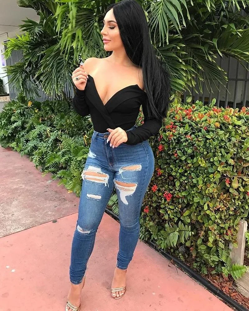 Женские джинсовые брюки карандаш с завышенной талией|Узкие джинсы| |