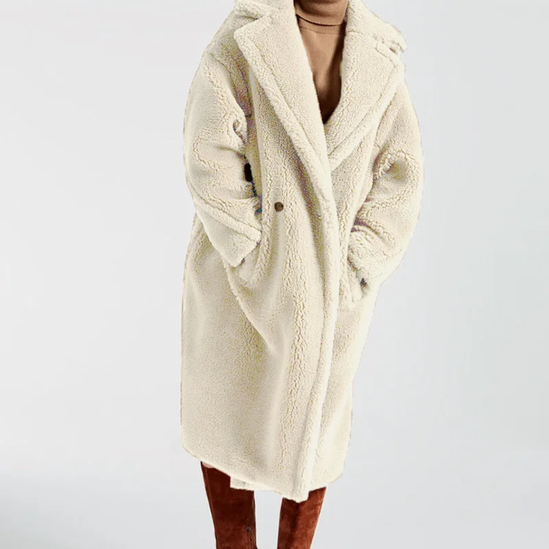 

2020 autumn and winter turn-down collar full sleeves pocket fur patchwork thickness coat female warm teddy jacket K760