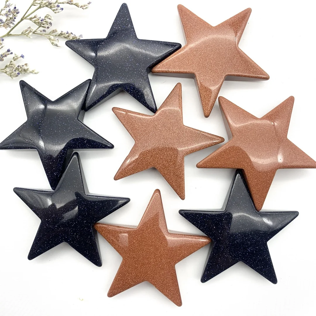 

Big Size Natural Blue Golden Sandstone Quartz Star-shaped Stone Hand Carved Polished Gifts Reiki Healing Home Decor Crystal