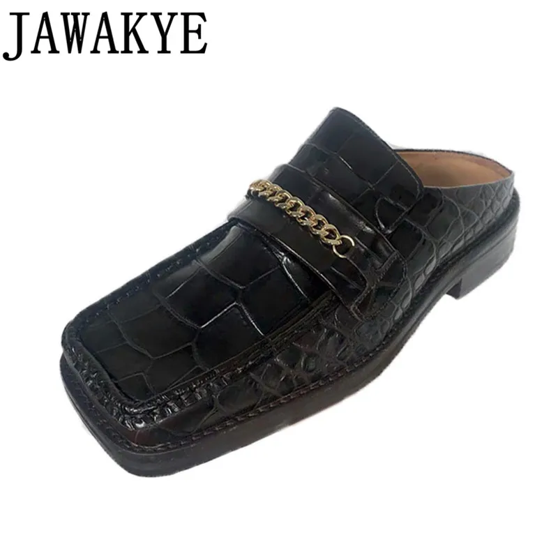 Тапочки с крокодиловым узором 2020 ретро британский стиль ленивые лоферы