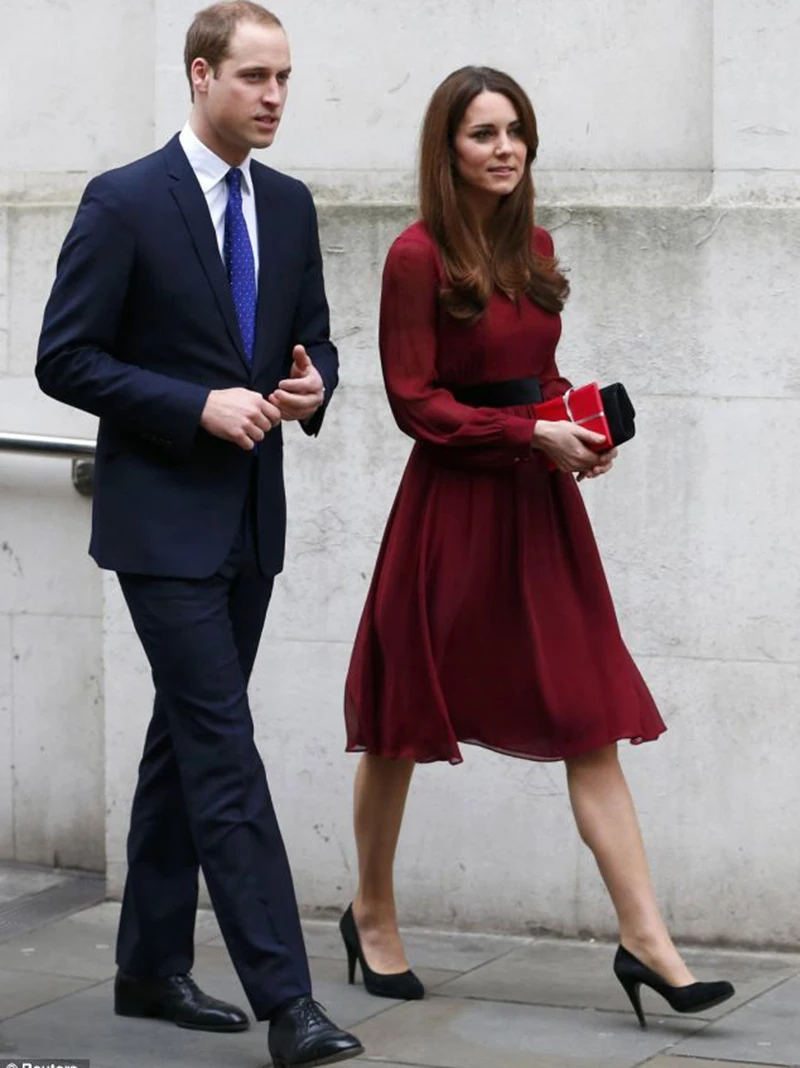 Платье с длинным рукавом Kate Middleton элегантное Бордовое платье v образным вырезом модель W050|Женские платья| |