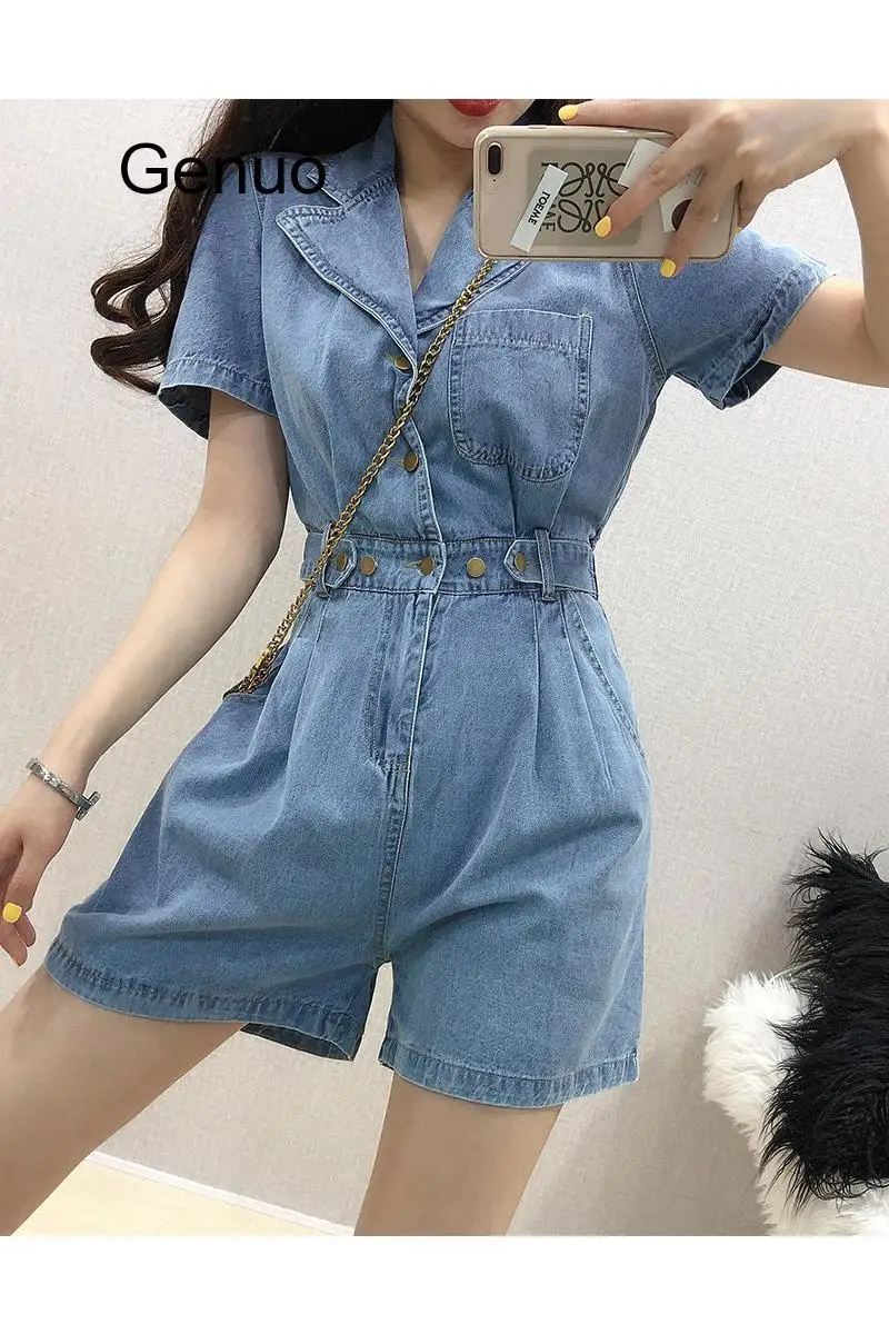 

Korean Version Of Xuan Yafeng High Waist Was Thin Street Trend Denim Jumpsuit Female Summer New Wide Leg Shorts