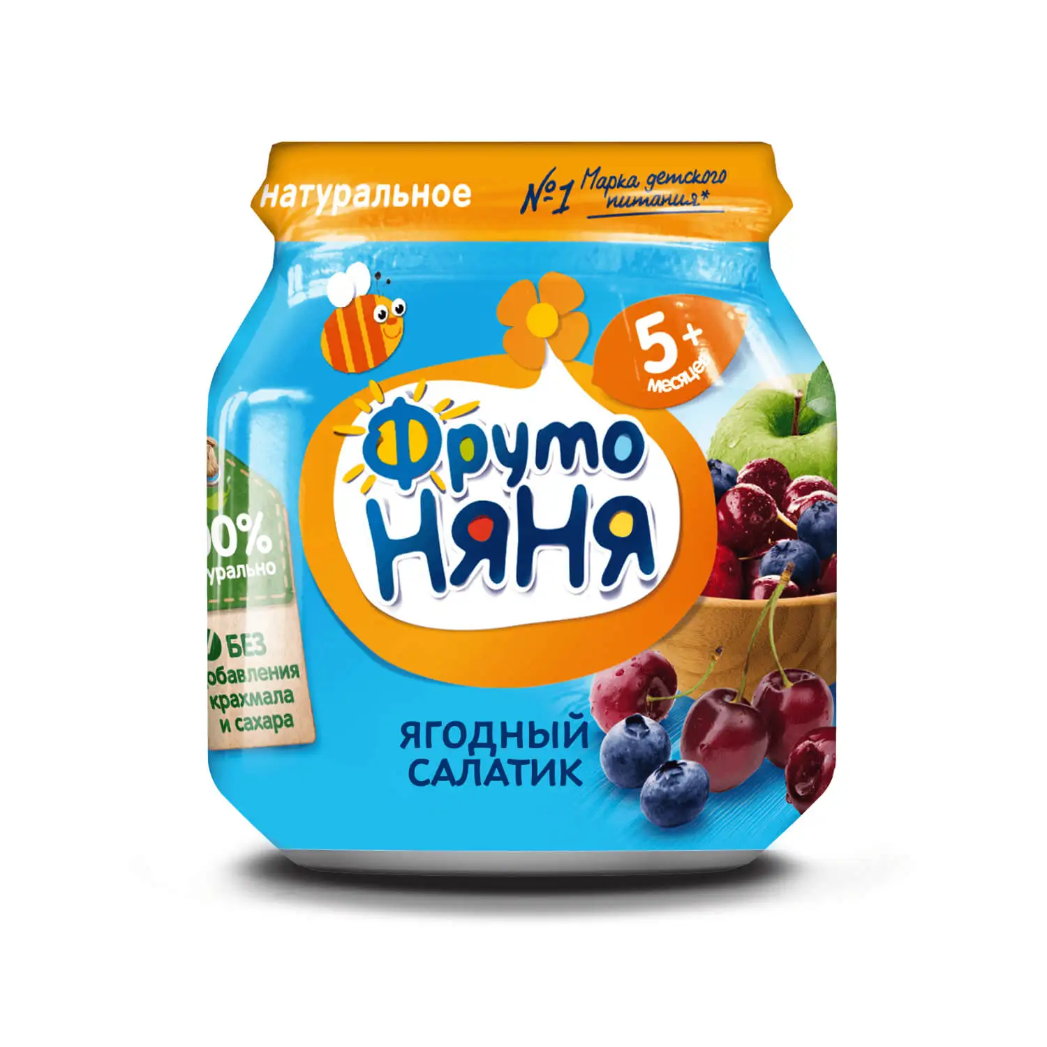 Пюре ФрутоНяня яблоко черника вишня - ягодный салатик с 5 мес 100г 12 шт | Мать и