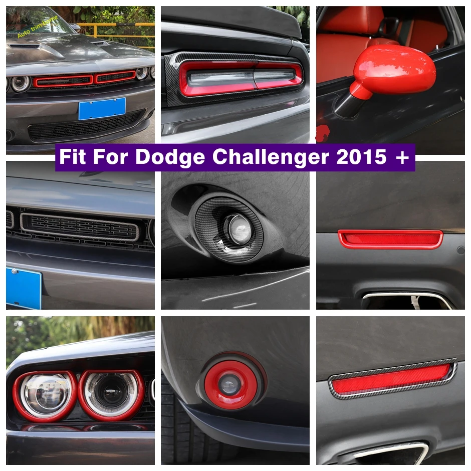 

Accessories Front Grill Fog Lamps Tail Lights Rearview Mirror Cover Trim For Dodge Challenger 2015 - 2021 ABS Red / Carbon Fiber