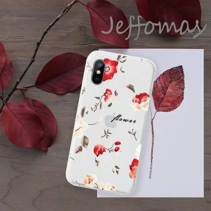 

Summer Beautiful Flowers Phone Case Transparent for iPhone 11 12 mini pro XS MAX 8 7 6 6S Plus X 5S SE 2020 XR