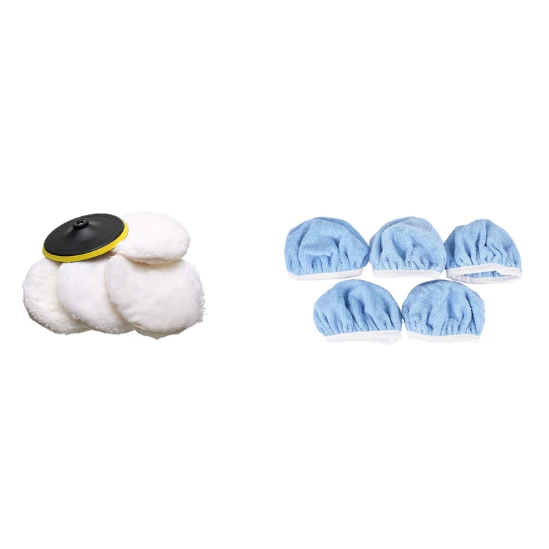 

5 Pcs Polisher Buffer Kit Soft Wool Bonnet Pad & 5 Pcs Polisher Pads Sponge Polishing Waxing Buffing Pads