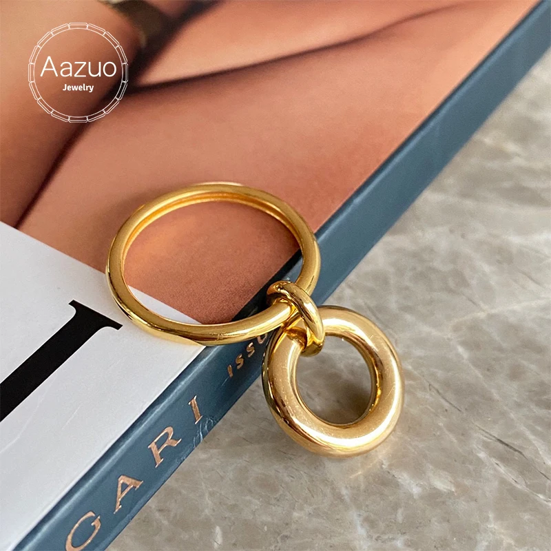 

Aazuo INS Pure 18K Au750 Rose Gold Double Round Rings For Women Promise Engagement Rings Anniversary Fine Jewelry