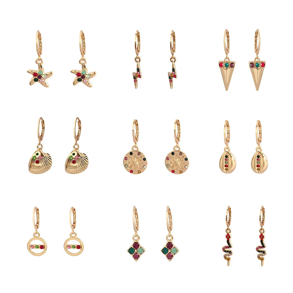 Разноцветные каменные мозаичные серьги кольца Huggie змеиная Морская раковина