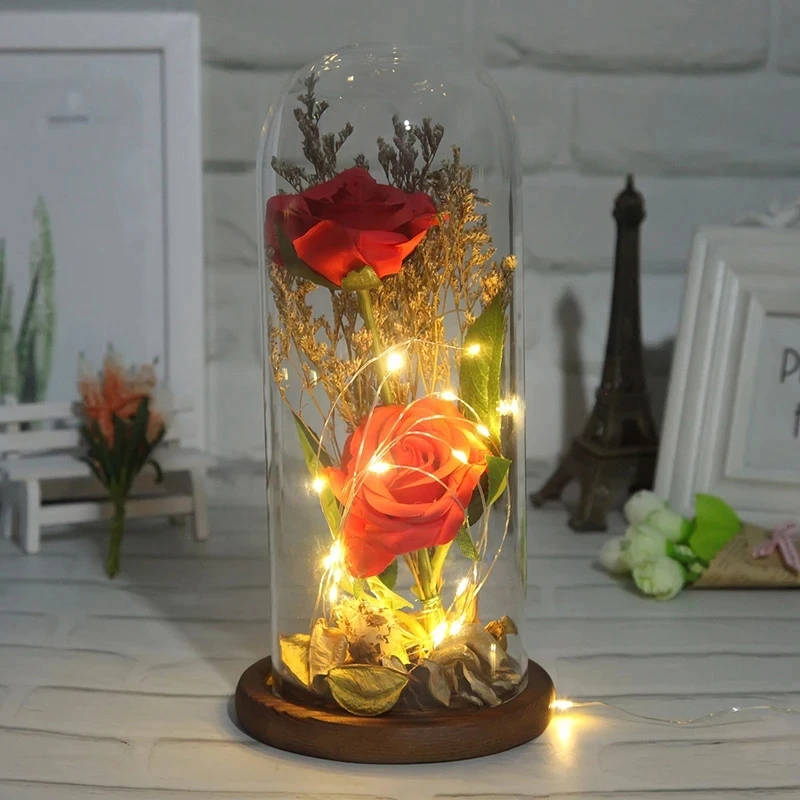 

Christmas Trees Decoration Simulation Roses Flower Glass Cover LED Lights Office Ornaments Decorations Shooting Props