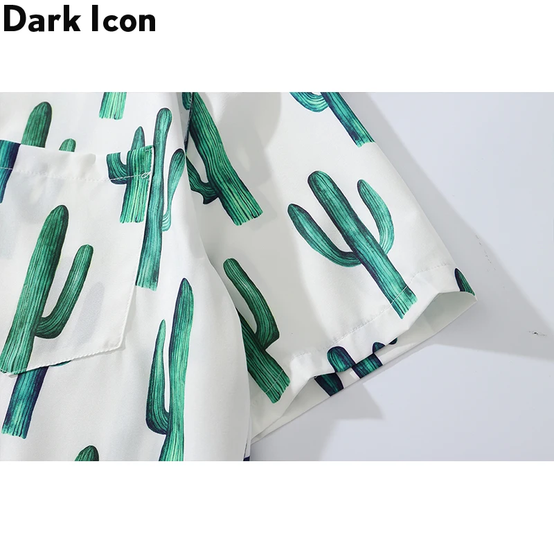 Мужская рубашка в винтажном стиле Dark Icon гавайская с принтом кактуса лето 2019 |