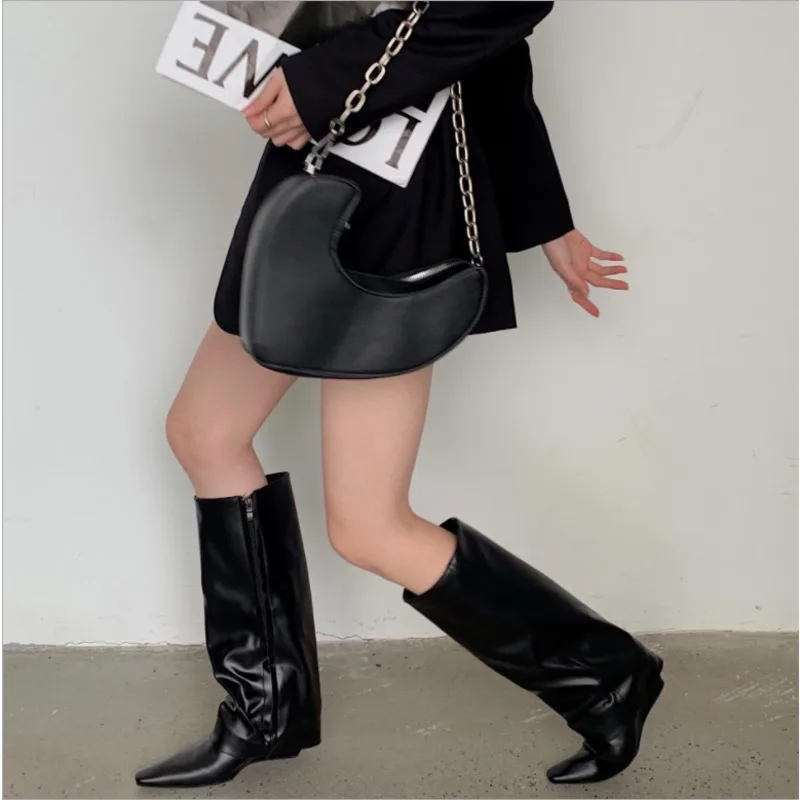 

Women's Wedges Long Boots Female New 2021 Ladies Knee High Boots Minority Takato Trouser Boots Pointed Boots Ruffled Boots