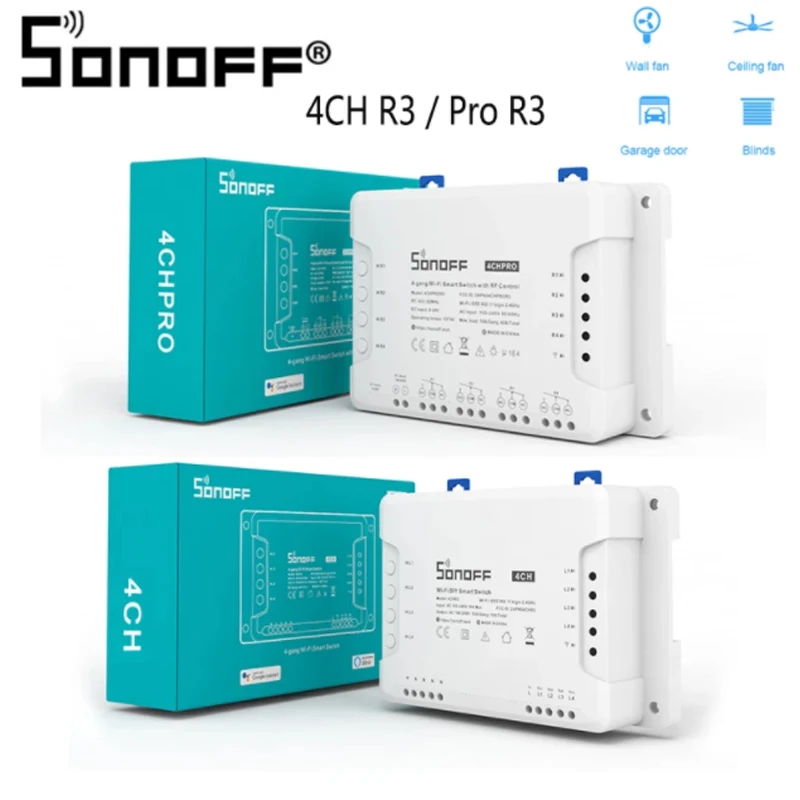 Интеллектуальный выключатель света SONOFF 4CH R3/ Pro R3 Wi Fi Умный Выключатель 4 канала