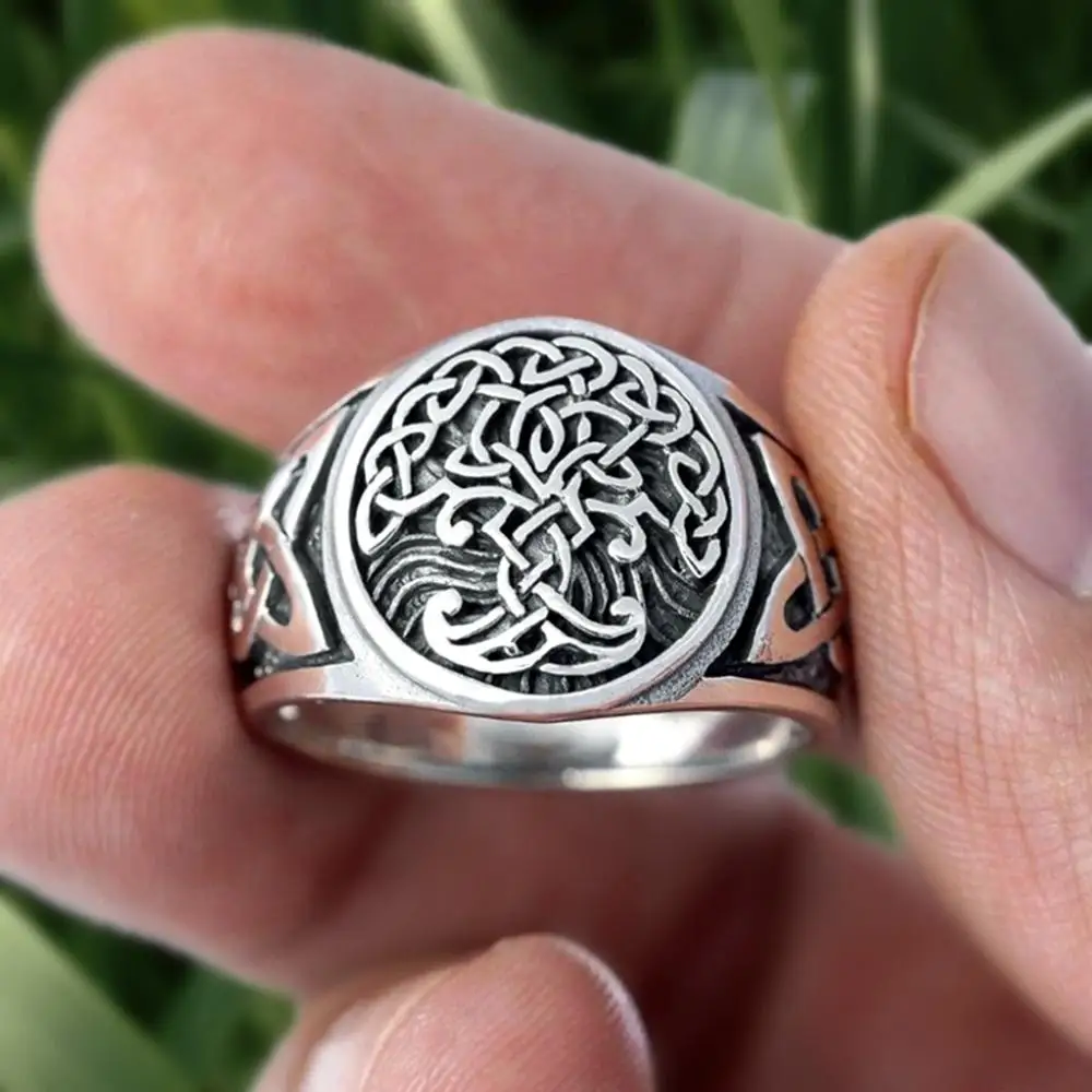 

EYHIMD Viking Tree of Life Yggdrasil Celtics Knotwork Ring Men's Stainless Steel Norse Amulet Jewellery