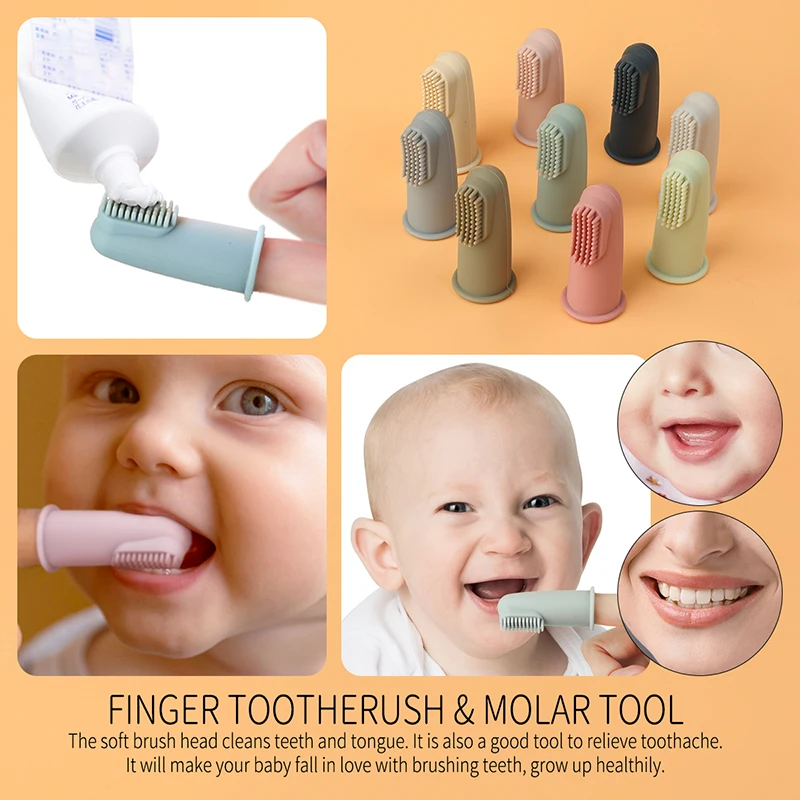 TYRY. HU-cepillo de dientes de silicona suave para beb&eacute;, herramienta de cuidado bucal, dedo, reci&eacute;n nacido, 1/5 Uds.-4