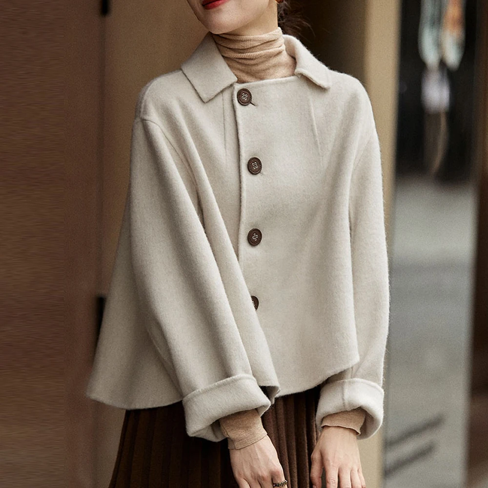 

Женская Осенняя однобортная куртка с отложным воротником, милое короткое пальто в стиле ретро, зимняя одежда во французском стиле, женская ...