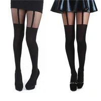women sexy black fake garter belt suspender tights over the knee hosiery stocking