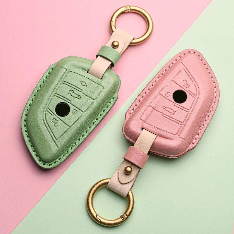 

Leather Car Key Case Cover for BMW X1 X3 X5 X6 Series 1 2 5 7 F15 F16 E53 E70 E39 F10 F30 G30 Car key Fob Shell Covers Protect