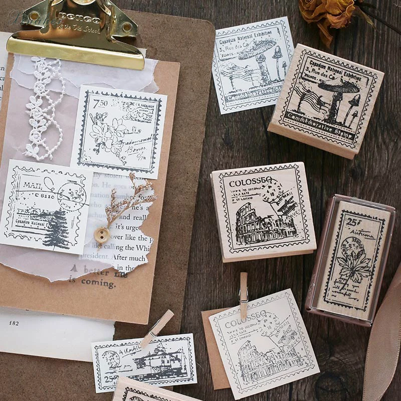 Винтажный цветок гриб здание путешествия штамп DIY деревянные резиновые штампы