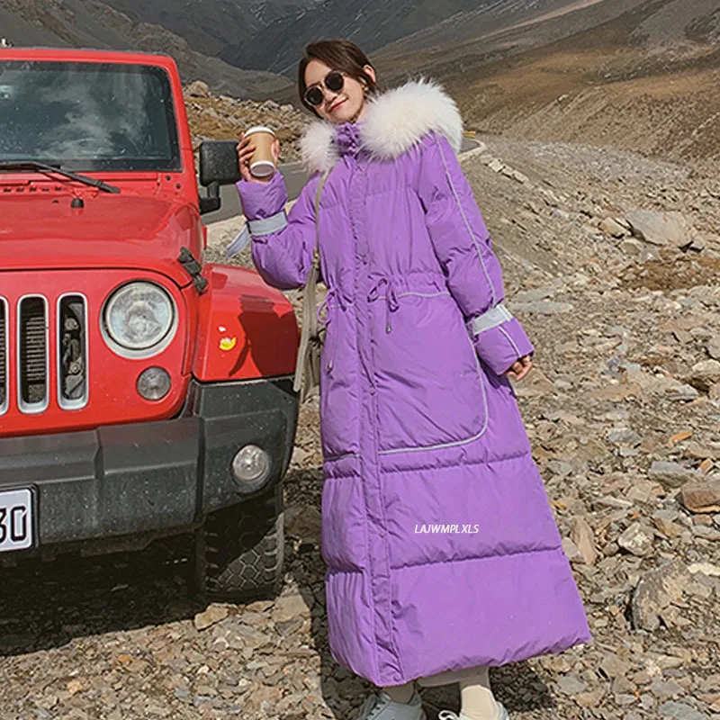 

2021 Winter Big fur collar Down Jacket Women long coat Hooded Cotton Padded Female Coat loose Warm Outwear Womens Parkas MY126