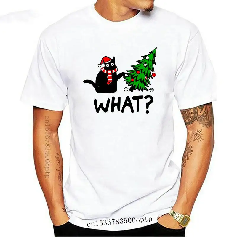 

New Santa Murderous Black Cat What T-shirt Funny Women Christmas Holiday Gift Tshirt Fashion 90s Cat Mom Graphic Tee Shirt Top
