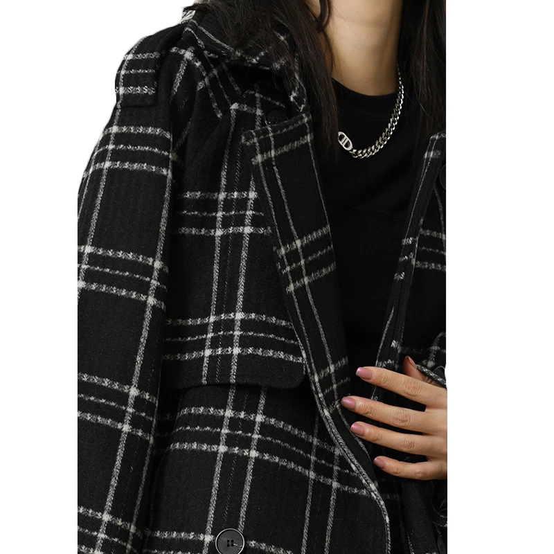 

Fashion Woolen Plaid Coat Women 2021 Autumn Winter Wool Jackets New Casual Woolen Overcoats Thick Wool Coats 83A