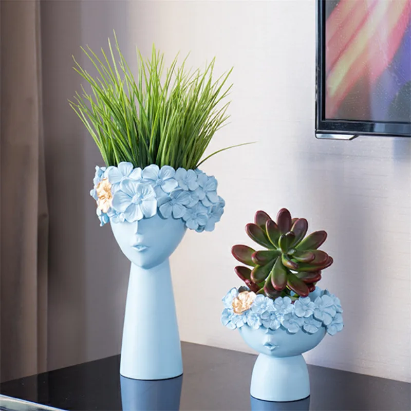 

[VIP]Flower Arrangement Art European Character Head Sculpture Vase Decor Entrance TV Cabinet Home Decorations Vases