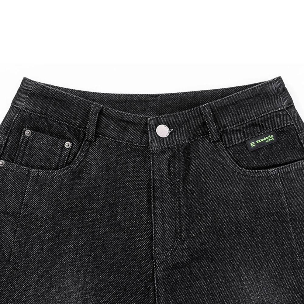 Укороченные женские джинсы с высокой талией однотонные черные свободные оптовая