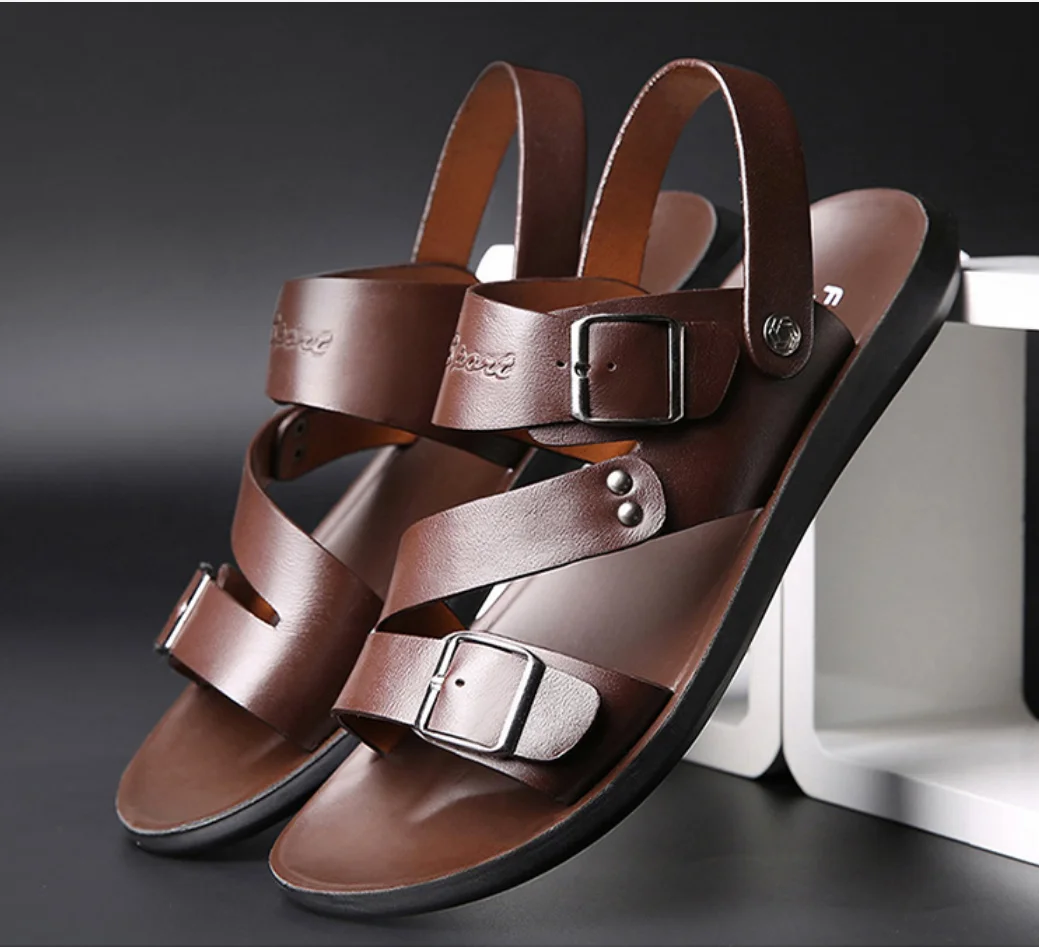 

New Casual Fashion Men Shoes Slip-On Genuine Cow Leather Soft Non-slip Beach Summer Sandals Slippers Flats Flip Flop Footwear